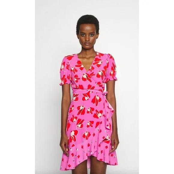 Diane Von Furstenburg DVF Emilia Mini Wrap Dress Size Medium in Pink Me Print - Picture 2 of 5